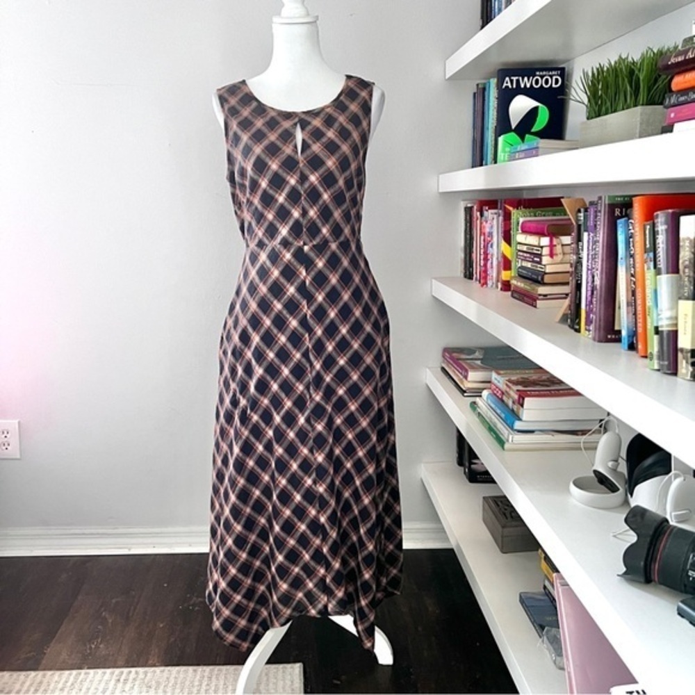 Sundance Town & County Dress Sleeveless Blue Plaid Bias Cut Asymmetrical Size 6 - Picture 2 of 14